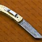7.5"Handmade Damascuse Pocket Knife Ingravable Brass Handle with Lethathe Sheath