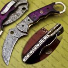 Customized Handmade Damascuse Krambit Knife wood Handle with Lethathe Sheath