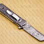 7.5" Customised Damascus Steel Folding Pocket Knife With Leather Sheath