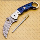 customized handmade damascuse krambit knife wood handle with lethathe sheath