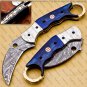 customized handmade damascuse krambit knife wood handle with lethathe sheath
