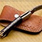 customized handmade damascuse krambit knife wood handle with lethathe sheath