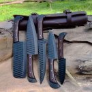 Customized Kitchen Knives carbon steel 5 pcs Chef Set With Leather Roll bag