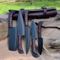 Customized Kitchen Knives carbon steel 5 pcs Chef Set With Leather Roll bag