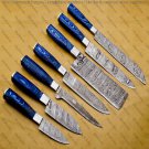 Handmade Professional Kitchen Damascus Knife Set, 7pcs With leather Roll Bag