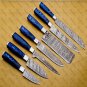 Handmade Professional Kitchen Damascus Knife Set, 7pcs With leather Roll Bag