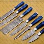 Handmade Professional Kitchen Damascus Knife Set, 7pcs With leather Roll Bag