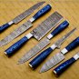 Handmade Professional Kitchen Damascus Knife Set, 7pcs With leather Roll Bag