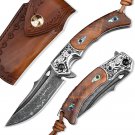 ingraveable Damascus Steel Folding Knif,Rosewood Liner Lock Handle best for gift