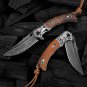 ingraveable Damascus Steel Folding Knif,Rosewood Liner Lock Handle best for gift