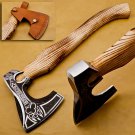 customized handmade high steel viking axe wood handle with lethathe sheath