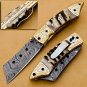 7'customized hand made Damascus Folding Knife stage handle with leather sheath