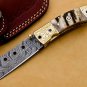 7'customized hand made Damascus Folding Knife stage handle with leather sheath