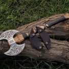 Customized Handmade Carbon Steel 1095 Axe wood Handle with leather sheath