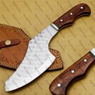 customized handmade damasuse bucher knife  wood handle with lethathe sheath