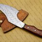 customized handmade damasuse bucher knife wood handle with lethathe sheath