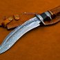 13" Handmade Damascus Steel fixed blade kukri Knife for Camping,Leather sheath