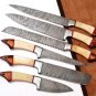 Customized hand made damascus steel kitchen knife set with leather roll bag