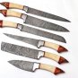 Customized hand made damascus steel kitchen knife set with leather roll bag