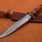 Handmade Damascus Steel Hunting Knife  Rose Wood Brass handle With leather cover