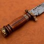 Handmade Damascus Steel Hunting Knife Rose Wood Brass handle With leather cover