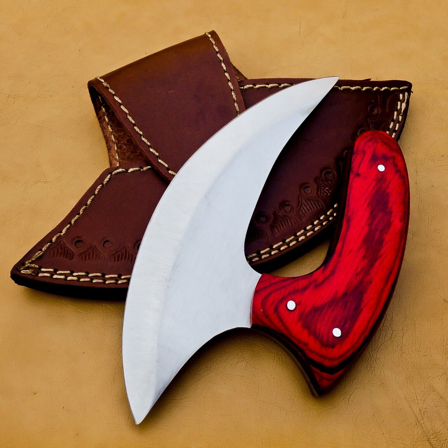 Customized hand made steel Multi purpose Sharp ULU knife with leathethr sheath
