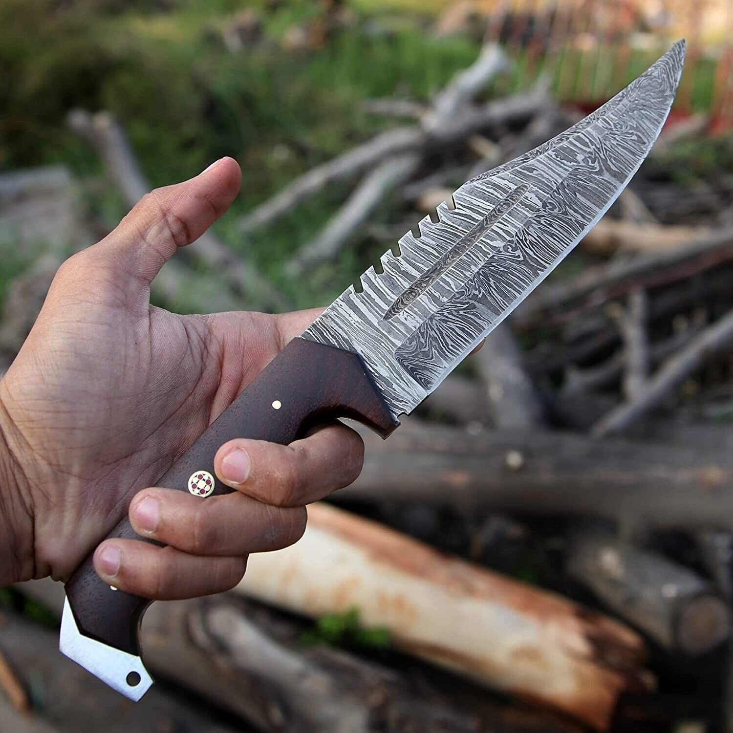 Markhor Outdoors 12-inch Handmade Damascus steel bowie knife with sheath Fixed