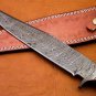 Customized Damascus hunting knife wood and camel bone handle with leather sheath