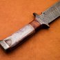 Customized Damascus hunting knife wood and camel bone handle with leather sheath