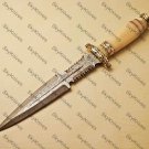 11"Customized Handmade Damascuse Dagger Knife Bone Handle with Lethathe Sheath