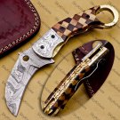 7"Customized Handmade Damascuse Karambit Knife wood Handle with Lethathe Sheath