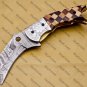 7"Customized Handmade Damascuse Karambit Knife wood Handle with Lethathe Sheath