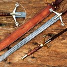 Handmade Damascus Steel 38" Long Scottish Claymore Sword with Leather Sheath.