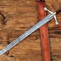 Handmade Damascus Steel 38" Long Scottish Claymore Sword with Leather Sheath.