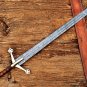 Handmade Damascus Steel 38" Long Scottish Claymore Sword with Leather Sheath.