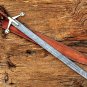 Handmade Damascus Steel 38" Long Scottish Claymore Sword with Leather Sheath.