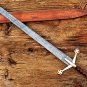 Handmade Damascus Steel 38" Long Scottish Claymore Sword with Leather Sheath.