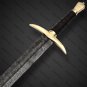 Custom Handmade Damascus Steel Double Edge Viking Sword Battle Ready With Sheath