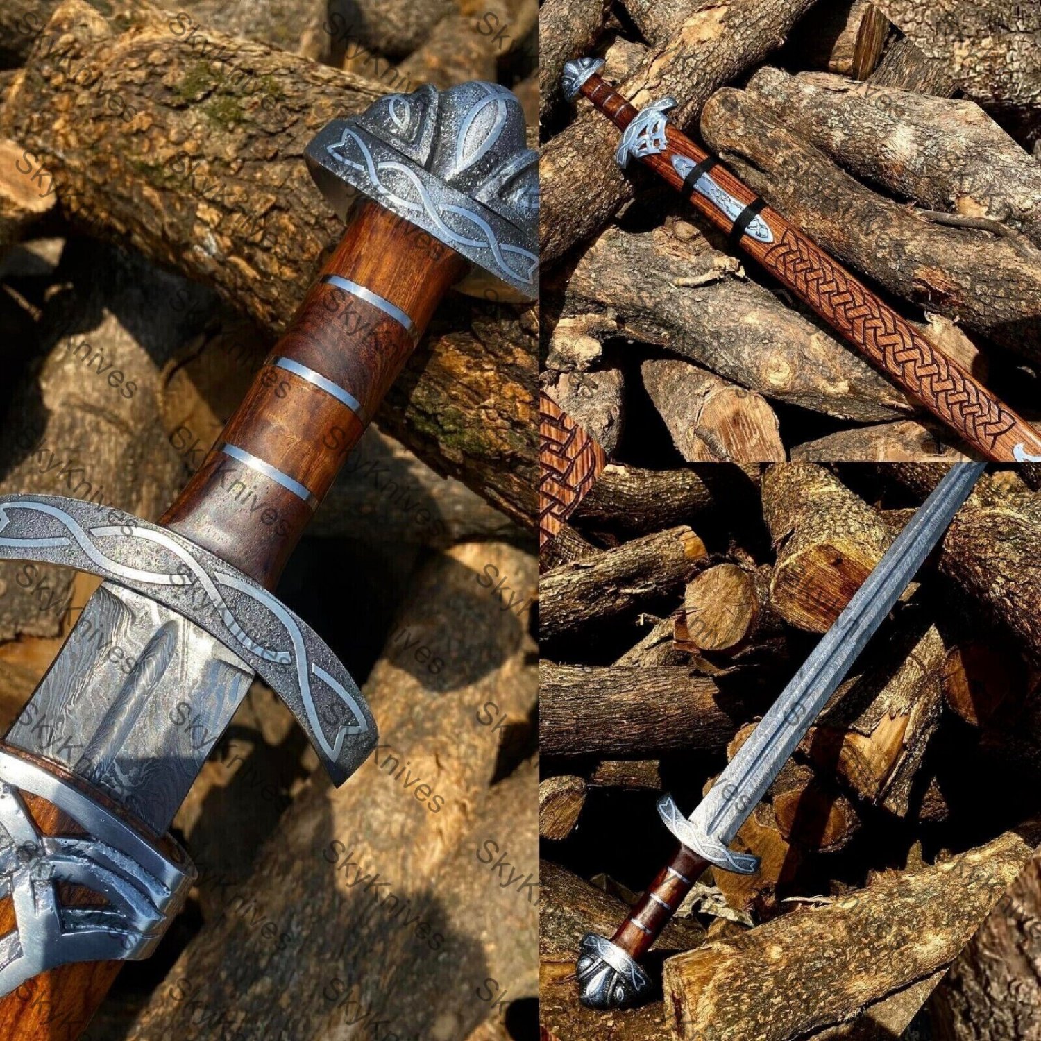 Hand Forged Damascus Steel Sharp Viking Sword, Battle Ready Sword, Viking Sword