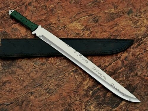 Handmade D2 Steel Tactical Warrior Combat Fighter sword-micarta handle leather sheath