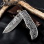 Custom Handmade D2 Steel Folding Knife, Hand Engraved Pocket Knife With Sheath.