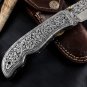 Custom Handmade D2 Steel Folding Knife, Hand Engraved Pocket Knife With Sheath.
