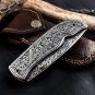 Custom Handmade D2 Steel Folding Knife, Hand Engraved Pocket Knife With Sheath.