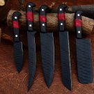 Custom Handmade Carbon Steel 5pice Chef Knife Kitchen set with leather Rolbag