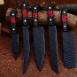 Custom Handmade Carbon Steel 5pice Chef Knife Kitchen set with leather Rolbag