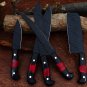 Custom Handmade Carbon Steel 5pice Chef Knife Kitchen set with leather Rolbag
