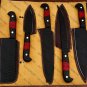 Custom Handmade Carbon Steel 5pice Chef Knife Kitchen set with leather Rolbag