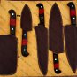 Custom Handmade Carbon Steel 5pice Chef Knife Kitchen set with leather Rolbag