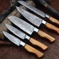 Custom Handmade Damascus Steel 5pice Chef Knife Kitchen set with leather Rolbag