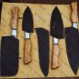 Custom Handmade Damascus Steel 5pice Chef Knife Kitchen set with leather Rolbag